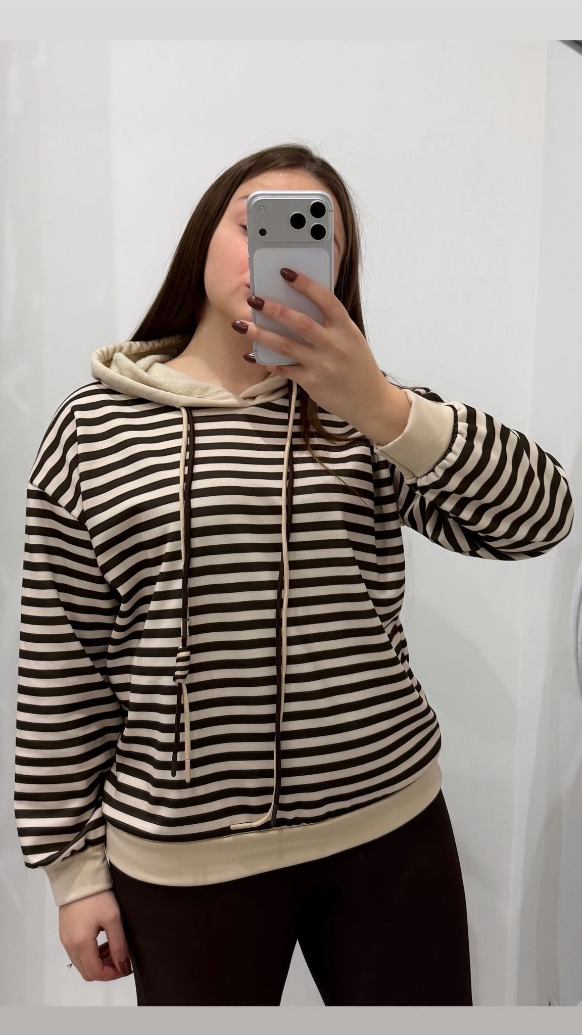 Felpa Trend a Righe con Cappuccio