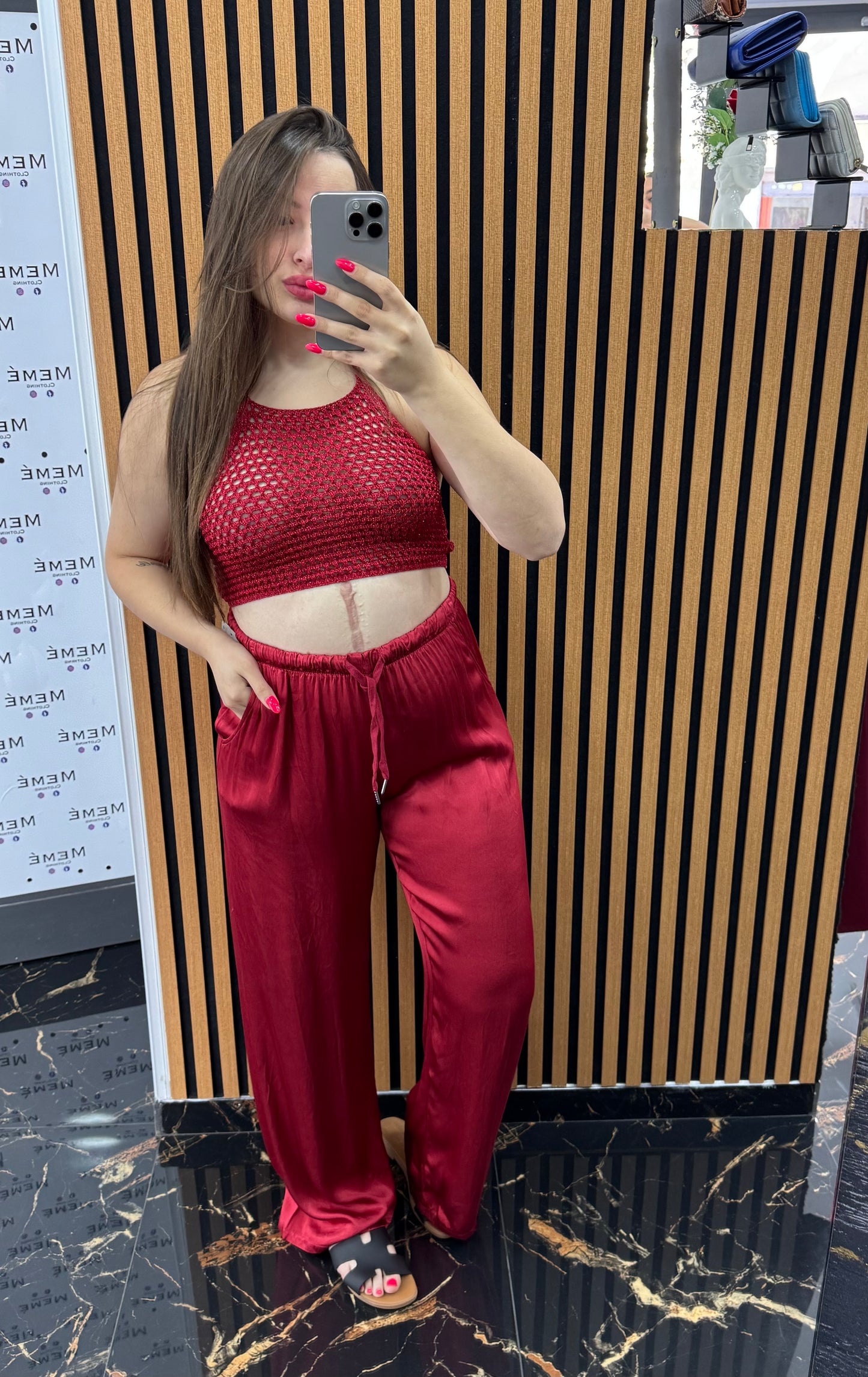 PANTALONE SATIN ROSSO