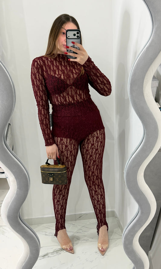 Leggings merlettato Bordeaux