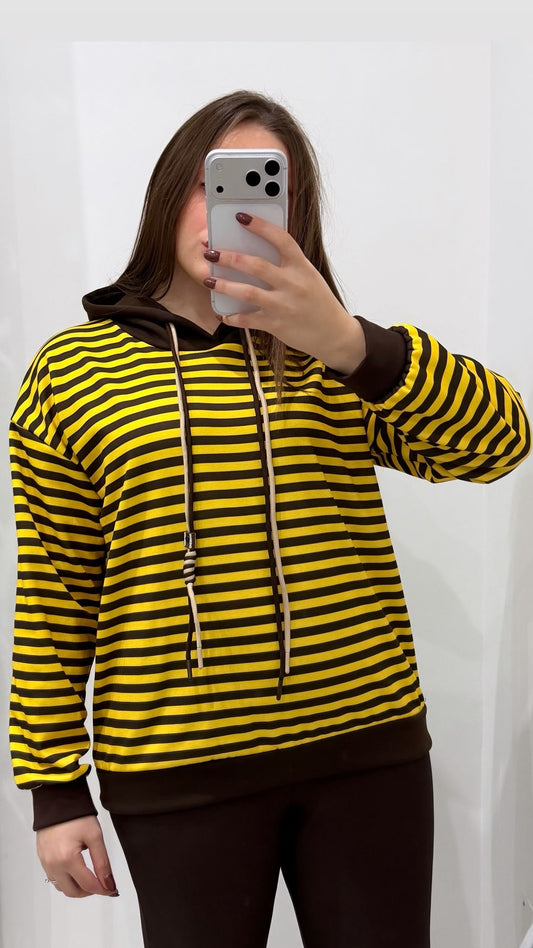 Felpa Trend a Righe con Cappuccio