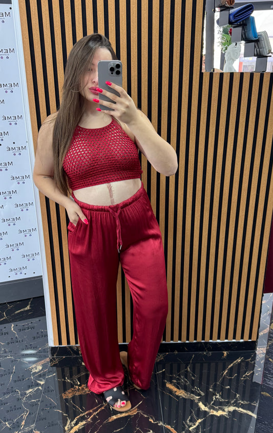 PANTALONE SATIN ROSSO