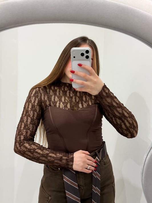 COMBO CORSETTO + MAGLIA MERLETTATA BROWN
