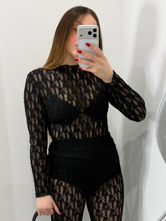 Maglia merlettata nera