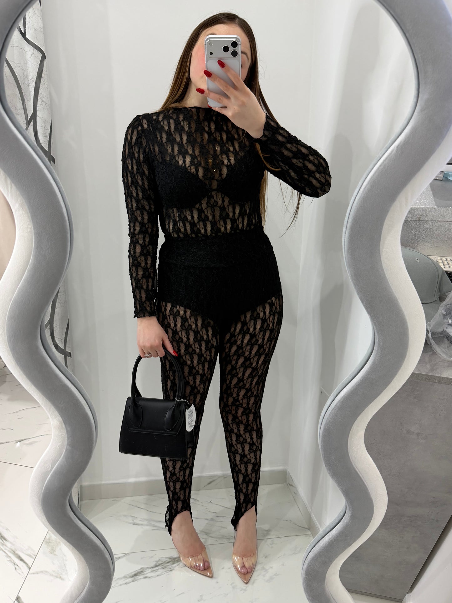 Leggings merlettato nero