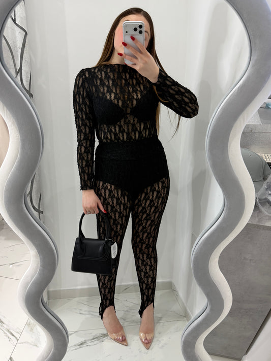 Leggings merlettato nero